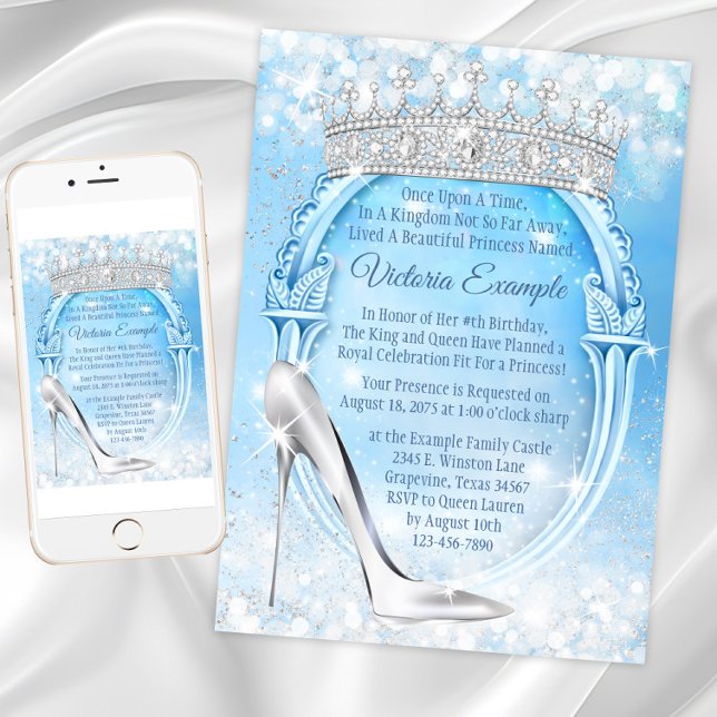 Cinderella Princess Glass Slipper Quinceanera Invitation (Pretty Cinderella princess any occasion invitation. All text can be changed.)