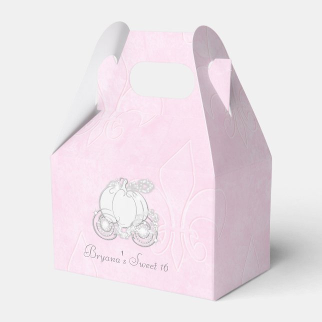 Cinderella Silver Carriage Pink Party Favour Boxes (Front Side)