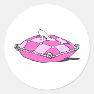 Cinderella Slipper on Pink Pillow Vintage Art Classic Round Sticker