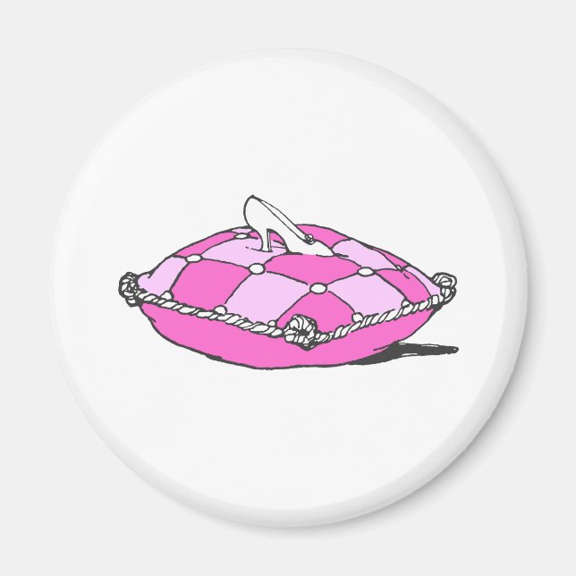 Cinderella Slipper on Pink Pillow Vintage Art Magnet (Front)