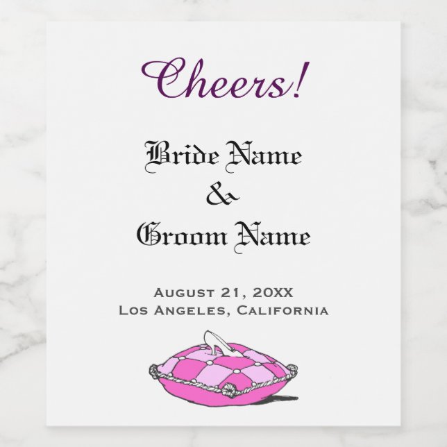 Cinderella Slipper Pink Pillow Wine Bottle Label (Single Label)