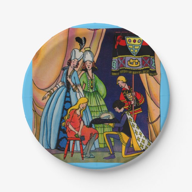 Cinderella, the prince and the glass slipper paper plate (Front)
