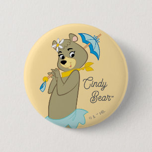 Cindy Bear Holding Parasol 6 Cm Round Badge