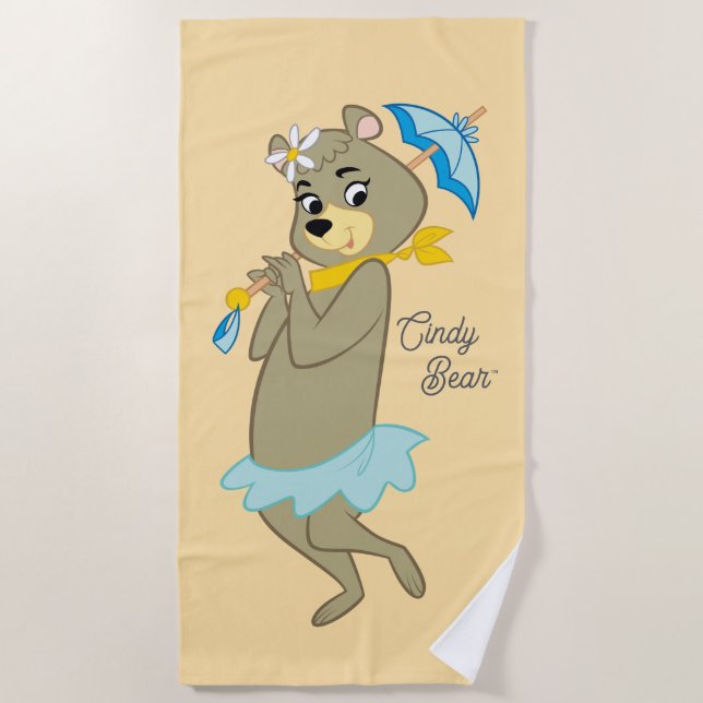 Cindy Bear Holding Parasol Beach Towel (Front)