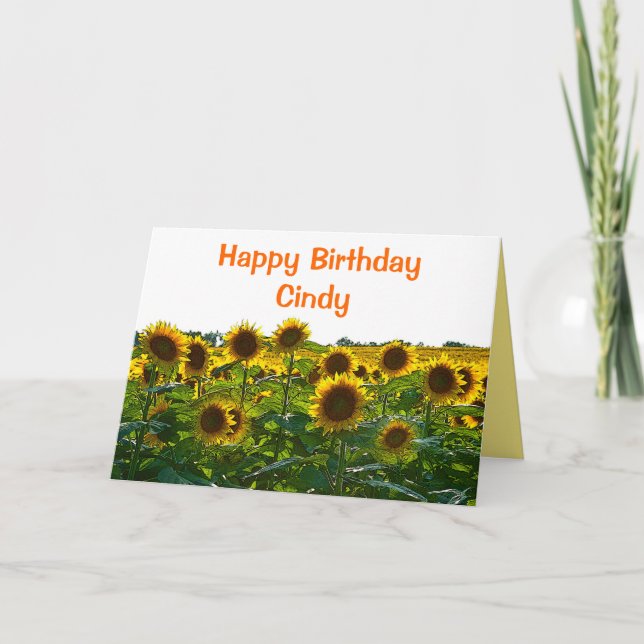 Cindy Happy Birthday Sunflower Field Card (Front)