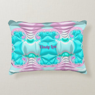 CINDY LOU ~BUCKLED UP ~ Aqua Pink White Fractal ~ Decorative Cushion