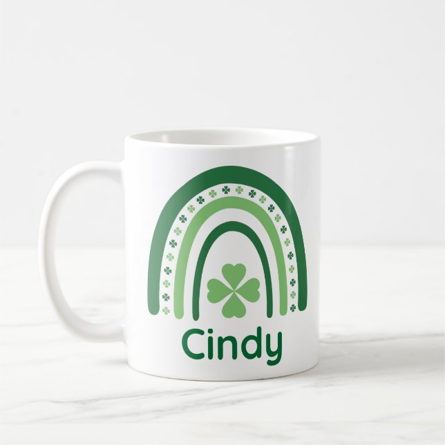 Cindy Name Clover Boho Rainbow Coffee Mug (Left)