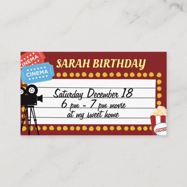 cinema birthday invitation card (Front)