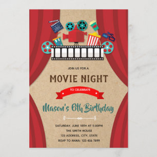 Cinema movie night birthday invitation