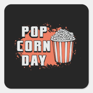 Cinema Movie Popcorn Day Snack Pop Film Gift Idea Square Sticker