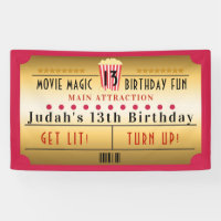 Cinema Movie Popcorn Ticket Birthday Party Banner