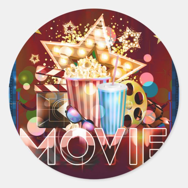 Cinema Movies Movie Night Birthday Party Favour Classic Round Sticker (Front)