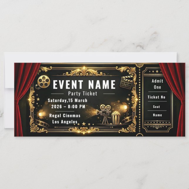 Cinema Night Party Ticket Invitation (Front)