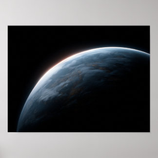 Cinematic Dark Blue Planet Horizon From Space Poster