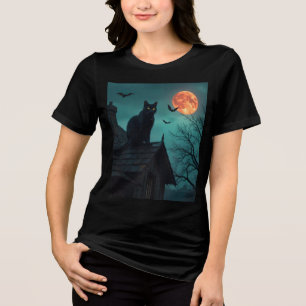 Cinematic Halloween Cat Scene Tri-Blend Shirt