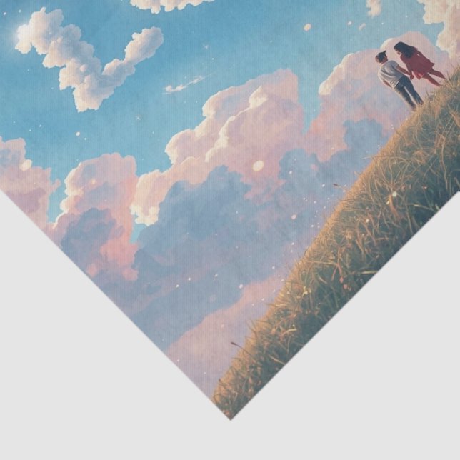 Cinematic "Love" in the Sky & Couple Sunset Scene Tissue Paper (Detail)