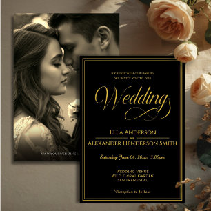 Cinematic Photo Vintage Black Wedding Invitation