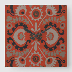 Cinnabar Suzani I Square Wall Clock