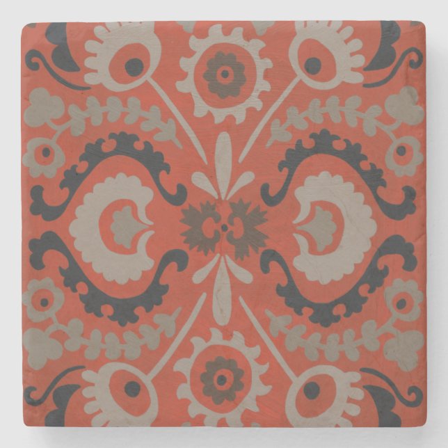 Cinnabar Suzani I Stone Coaster (Front)