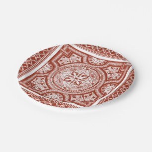 Cinnabar Woodblock IV Paper Plate