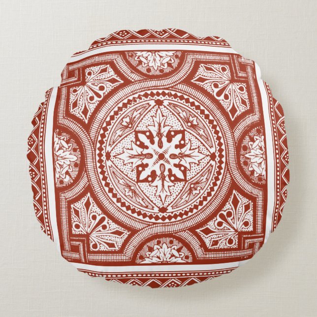Cinnabar Woodblock IV Round Cushion (Front)