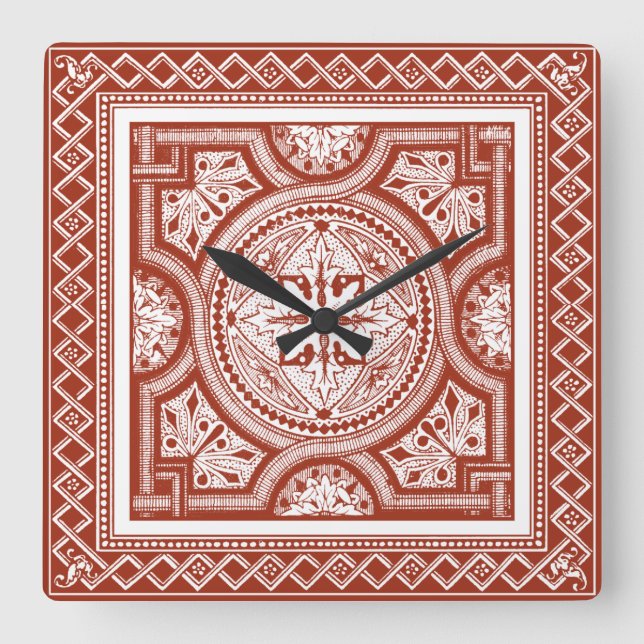 Cinnabar Woodblock IV Square Wall Clock (Front)
