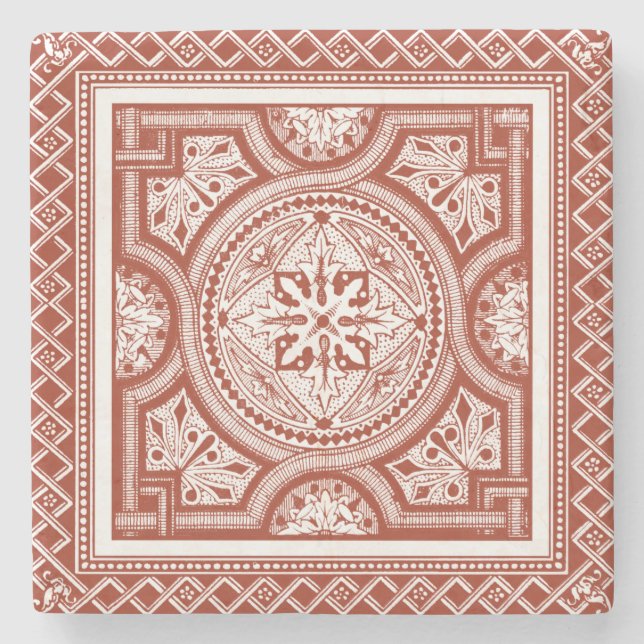 Cinnabar Woodblock IV Stone Coaster (Front)