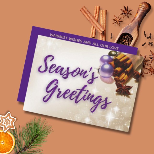 Cinnamon and Purple Glitter Script Christmas Photo (Creator Uploaded)