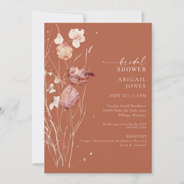 Cinnamon Autumn Gold Text Bridal Shower Invitation (Front)