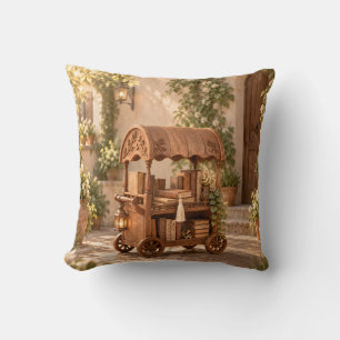 Cinnamon Book Cart Sunlit Cottage Courtyard Cushion