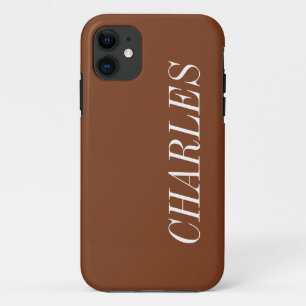 Cinnamon Brown Solid Colour   Minimalist Name iPhone 11 Case