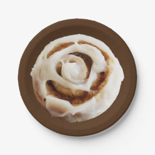 Cinnamon Bun with Icing Paper Plate
