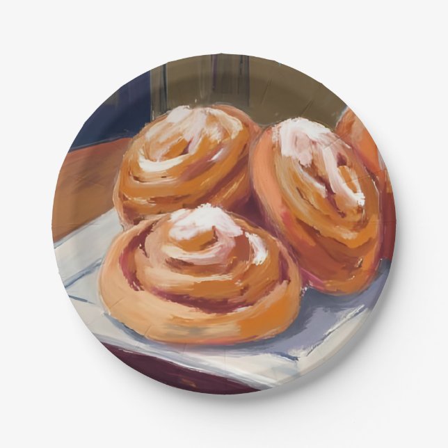 Cinnamon Buns Bakery Painting Paper Plate (Front)