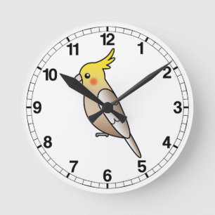 Cinnamon Cartoon Cockatiel Parrot Bird Round Clock
