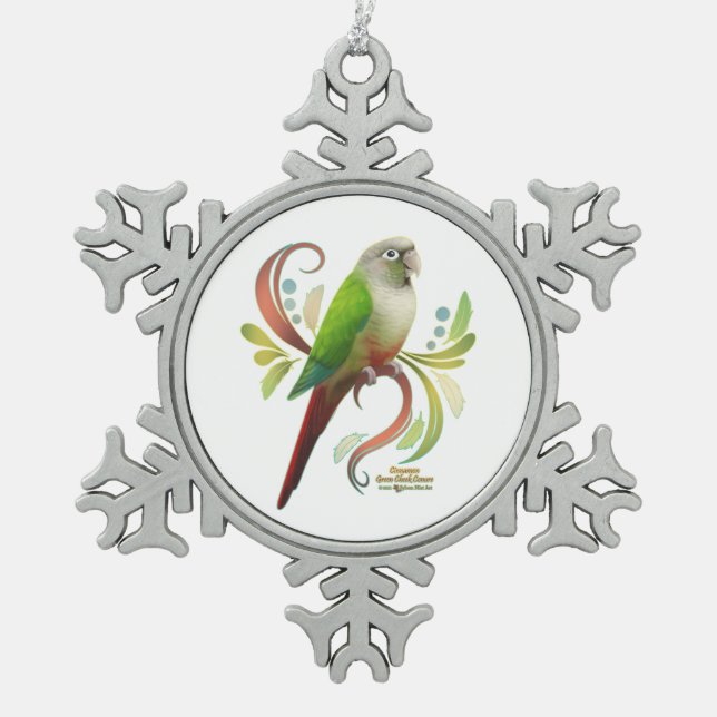 Cinnamon Green Cheek Conure Snowflake Pewter Christmas Ornament (Front)
