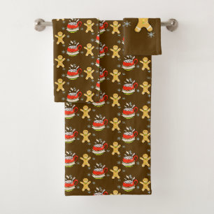 cinnamon hot cocoa & gingerbread man cookie bath towel set