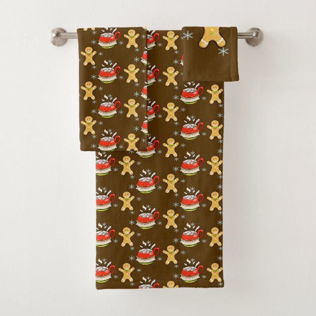 cinnamon hot cocoa & gingerbread man cookie bath towel set (Insitu)