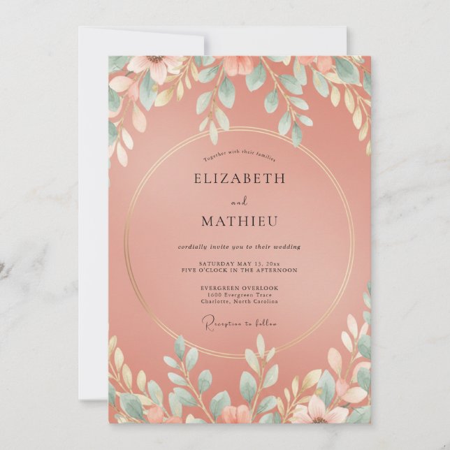 Cinnamon Leafy Wedding Invitation (Front)