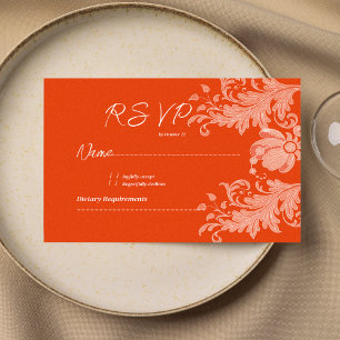 Cinnamon orange white floral lace RSVP Invitation