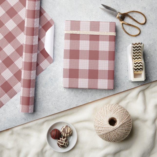 Cinnamon Red Gingham Plaid Wrapping Paper (Crafts)
