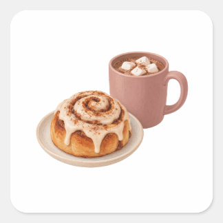 Cinnamon Roll and Cocoa Square Sticker