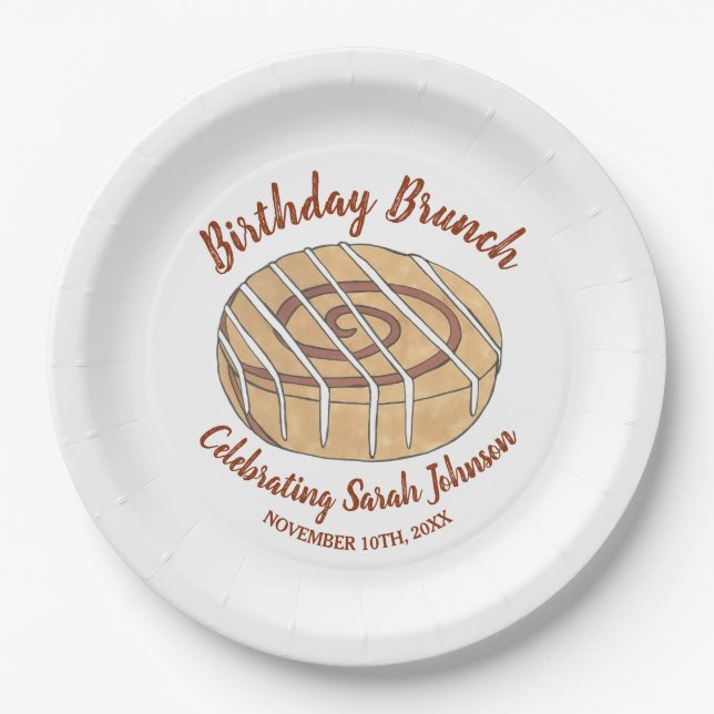 Cinnamon Roll Bun Pastry Birthday Party Brunch Paper Plate (Front)