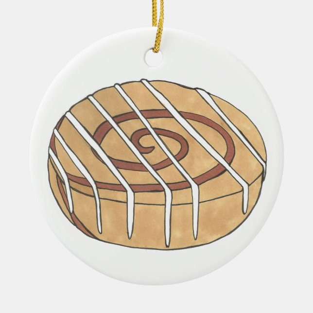 Cinnamon Roll Bun Pastry Chef Bakery Cafe Ceramic Ornament (Front)
