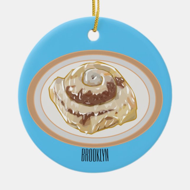 Cinnamon roll cartoon illustration  ceramic ornament (Front)