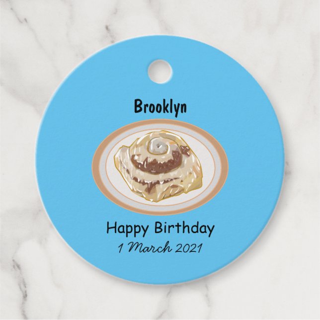 Cinnamon roll cartoon illustration favour tags (Front)