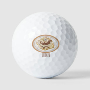 Cinnamon roll cartoon illustration  golf balls