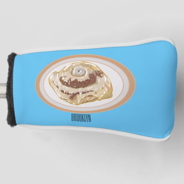 Cinnamon roll cartoon illustration  golf head cover (Front)