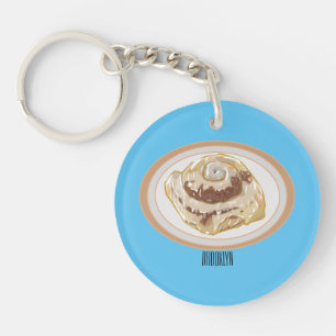 Cinnamon roll cartoon illustration key ring