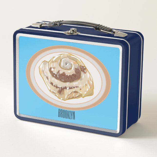 Cinnamon roll cartoon illustration  metal lunch box (Front)