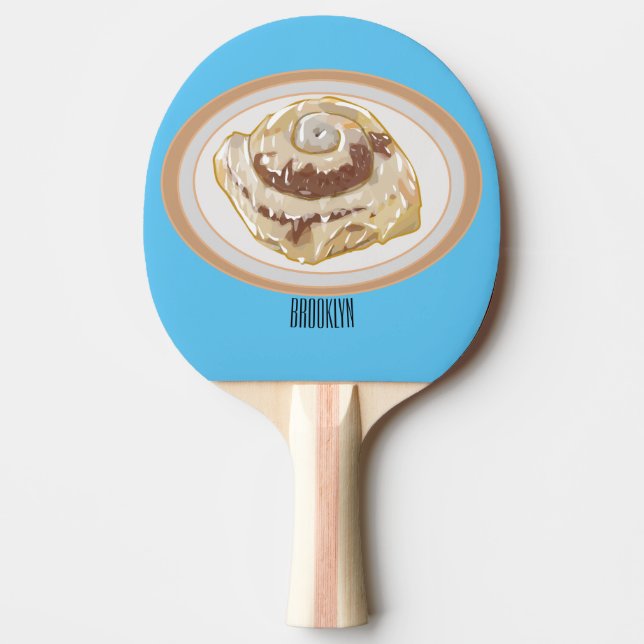 Cinnamon roll cartoon illustration ping pong paddle (Front)